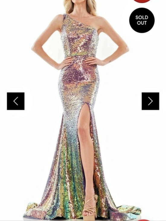 Colors Dress Dresses & Skirts - Colors Dress 2984 Sequined Asymmetrical Prom Dress Purple & Green Size 10